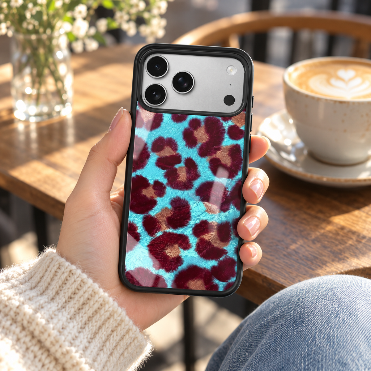Burgundy Floral & Blue Aesthetic Cover- iPhone series