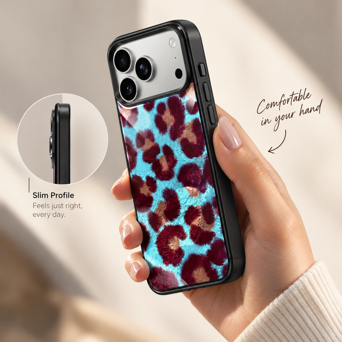 Burgundy Floral & Blue Aesthetic Cover- iPhone series